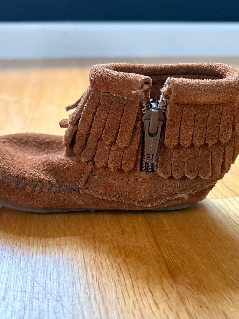 Minnetonka Kids Chestnut Suede Fringe Moccasins